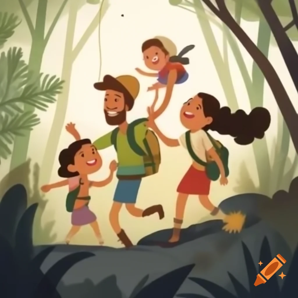 Family adventure with father, mother, and daughter exploring together