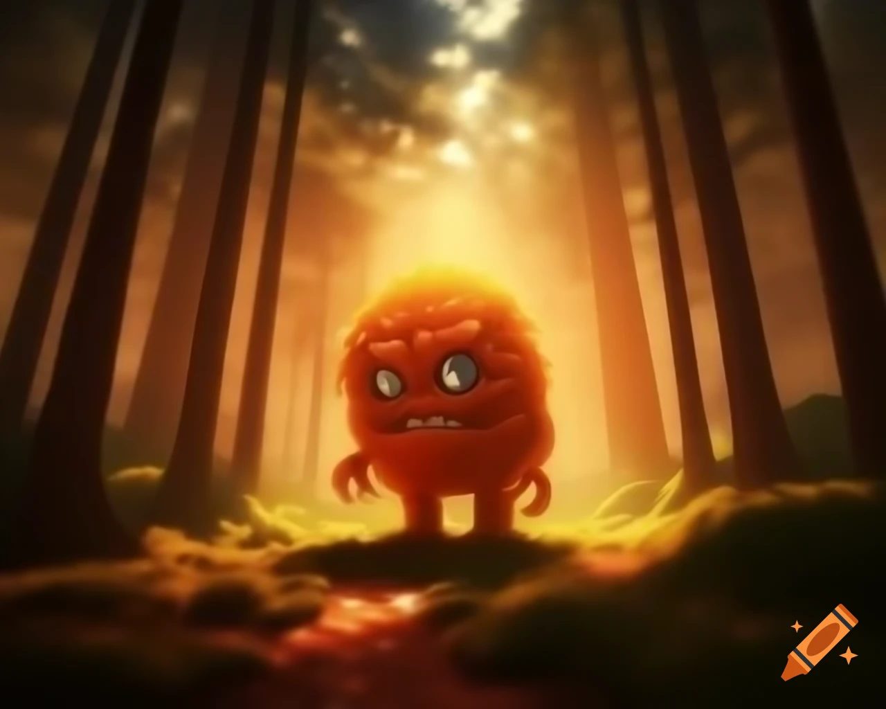 Realistic digital art of an orange tree monster in warm colors