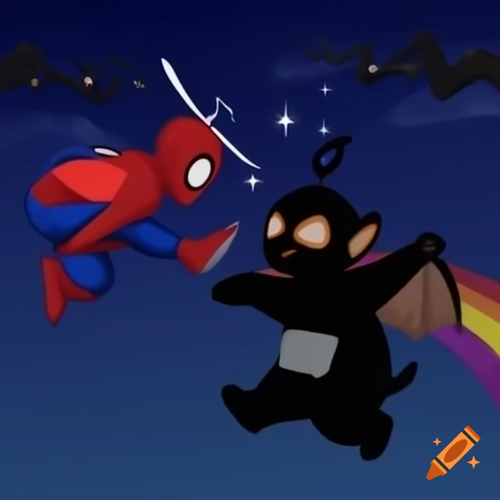 Whimsical creature part bat part sheep flying under twilight sky on