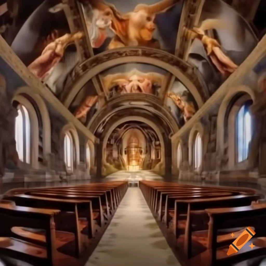 Sistine Chapel featuring golden retriever angels