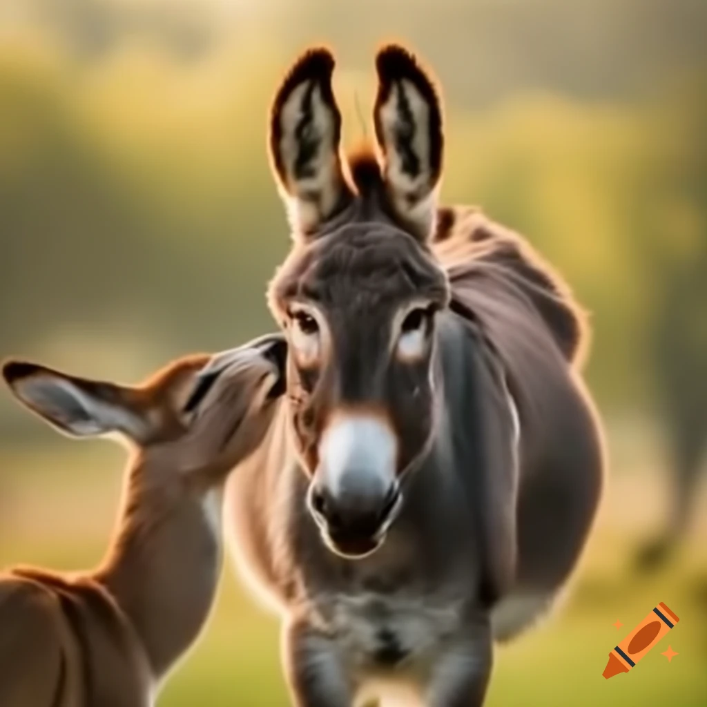 Donkey and deer forming a friendship