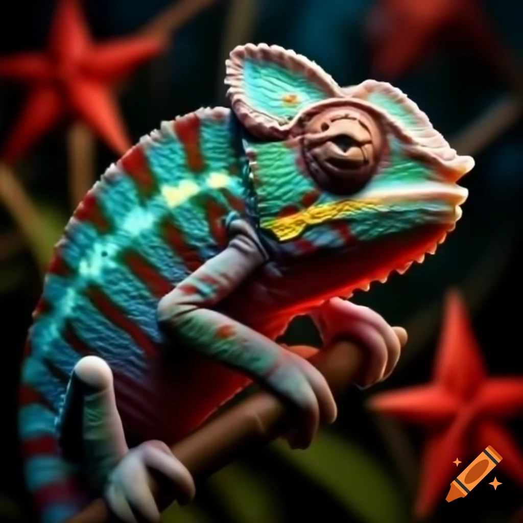 Chameleon with a singing star in red and black theme