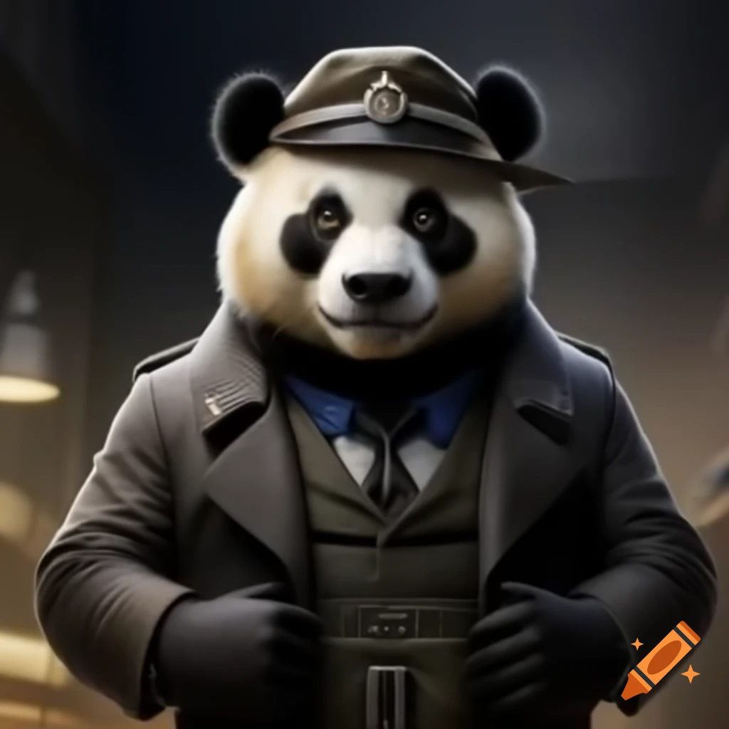 Panda bear depicted as Nazi detective in Super Mario style