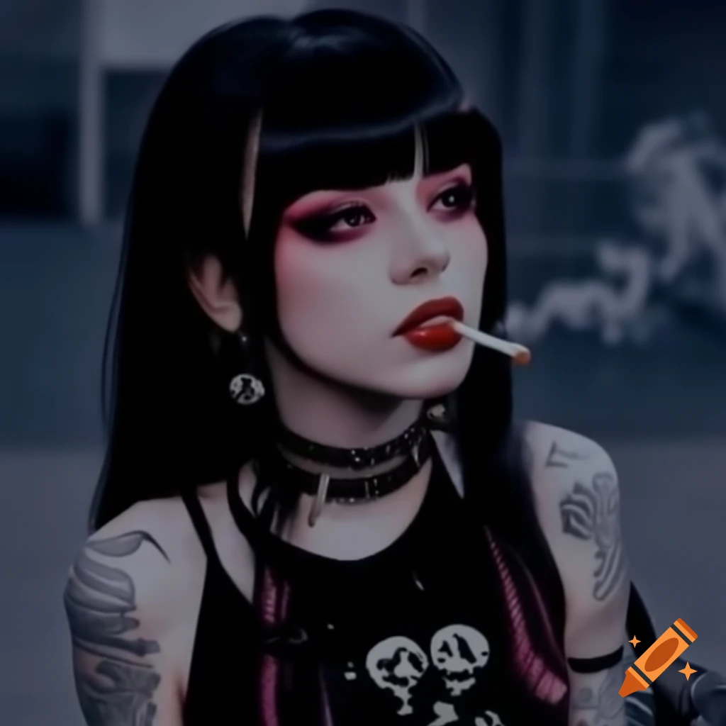 Anime goth girl with piercings and tattoos