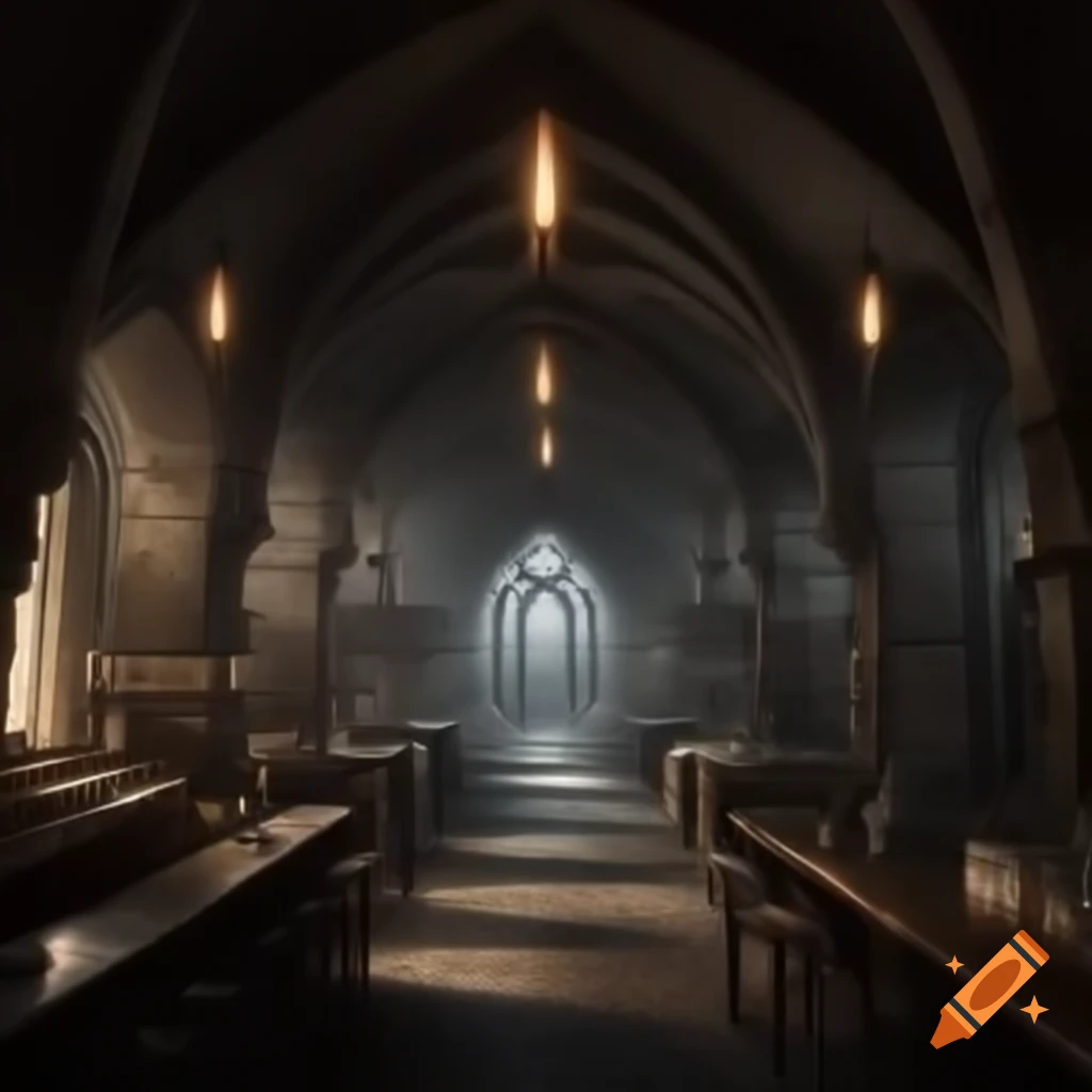 Interior of medieval bar with doors leading to other rooms, Pathfinder universe