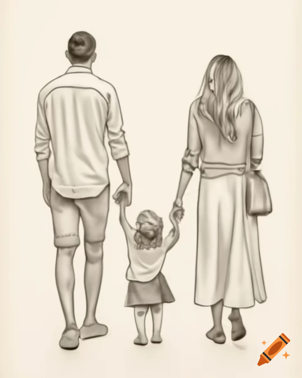 Disney-style illustration of a family holding hands in Lisbon