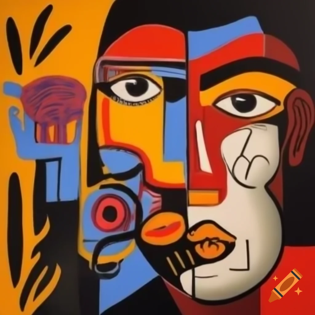 Artwork inspired by Guernica featuring animals in Basquiat and Wifredo Lam styles