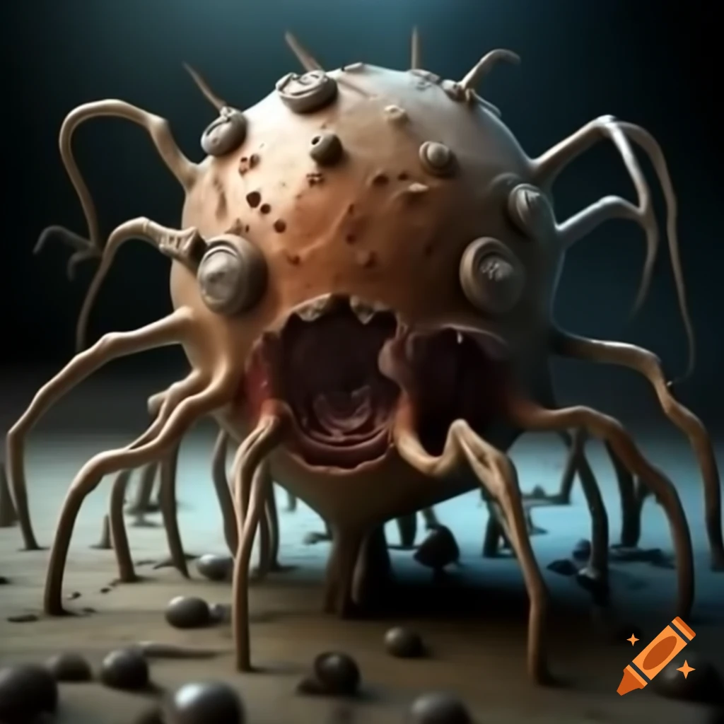 Realistic depiction of extraterrestrial virus with appendage drilling