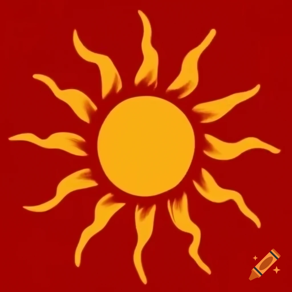 Medieval style sun and sun rays on red background
