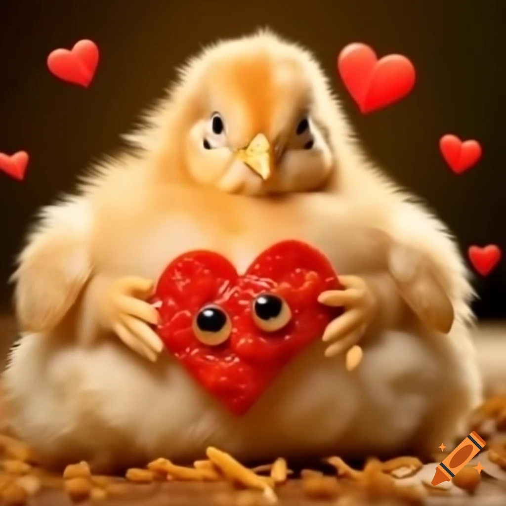 Chicken with heart detail, artistic representation