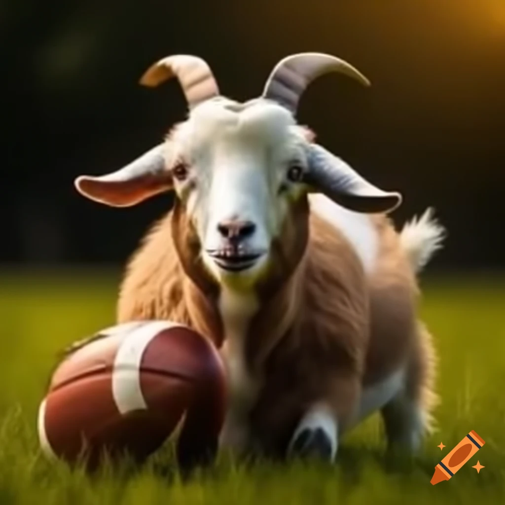 Goat playing with a football