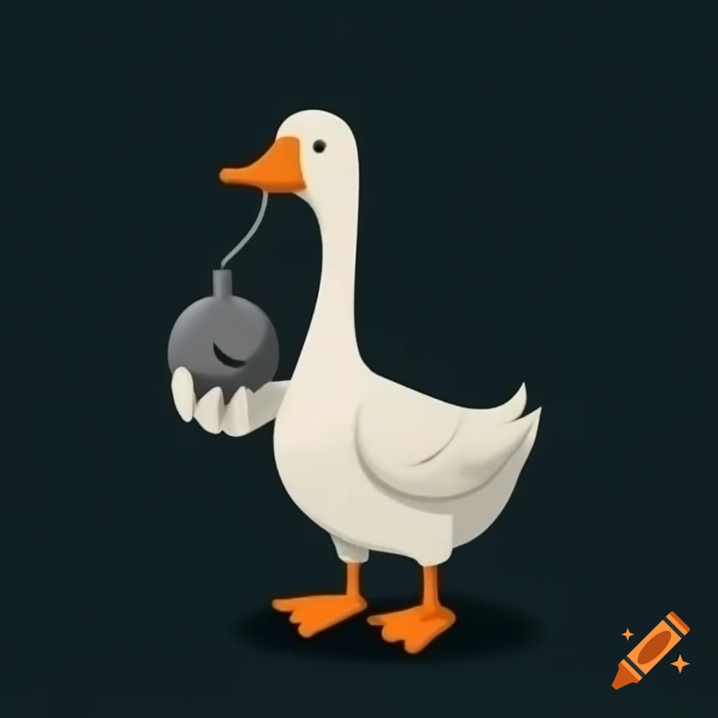Silhouette of an angry goose holding a bomb