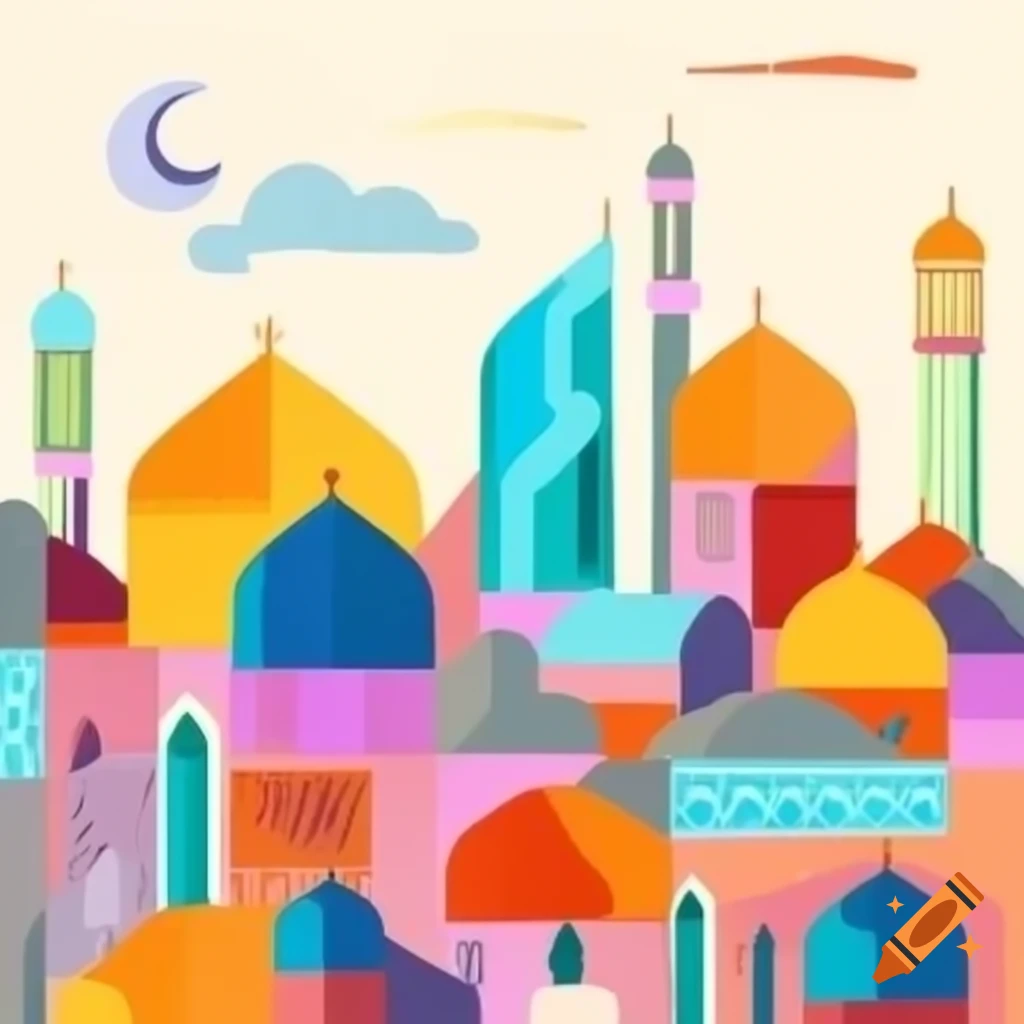 Geometric abstract oil painting of Shiraz city skyline