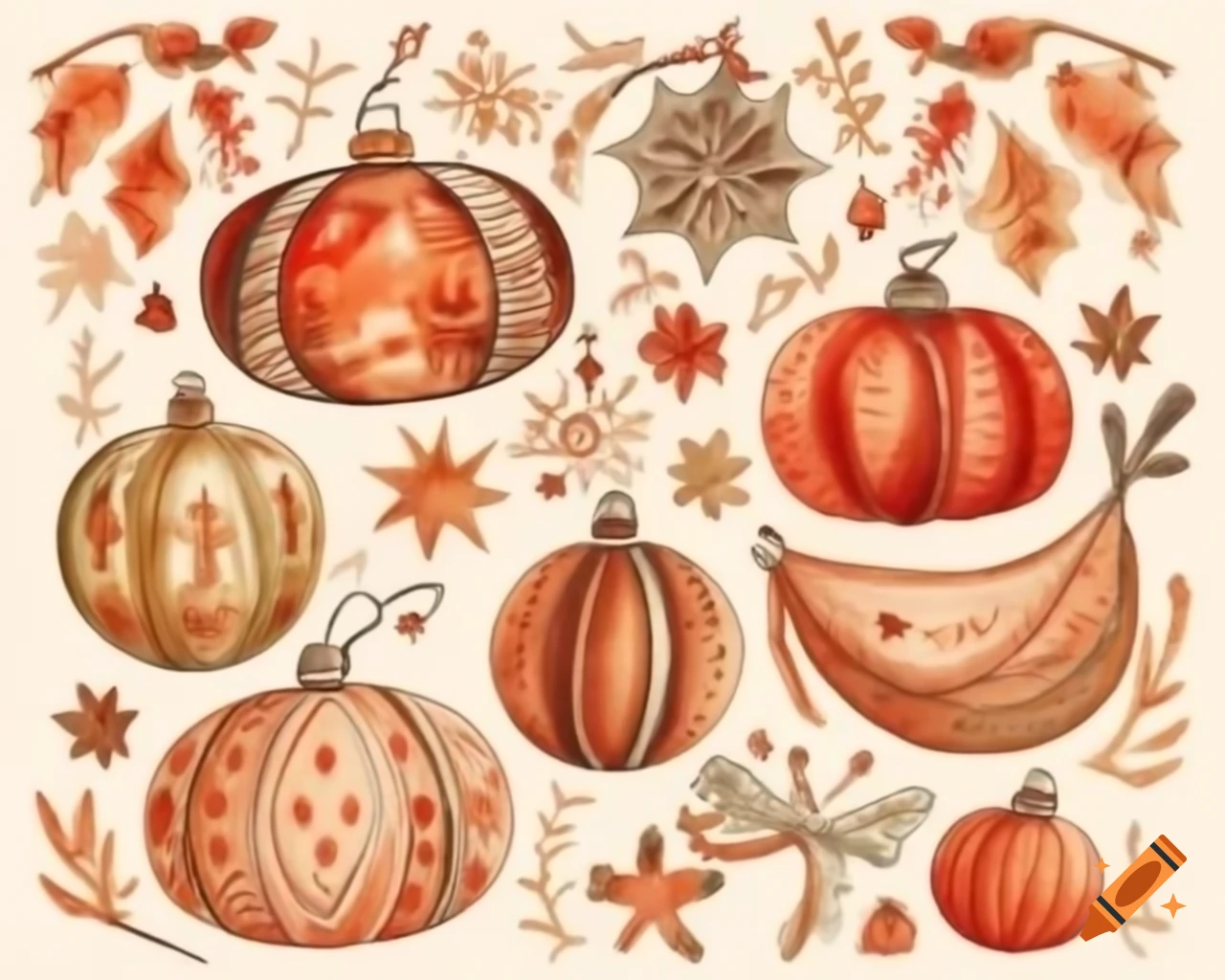 Thanksgiving ornament in autumn shades, watercolor storybook style