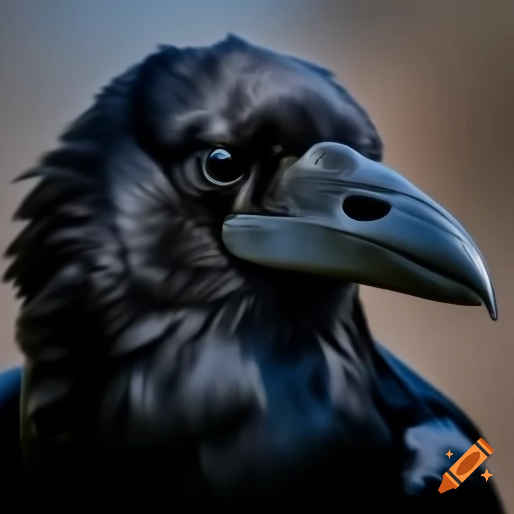 Close up portrait of a black raven in pixel art style
