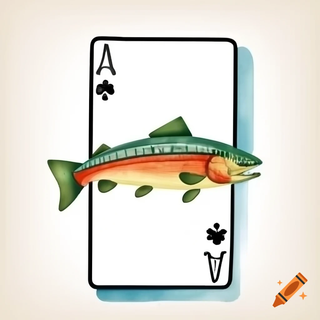 Tarot card illustration featuring trout as prince of diamonds