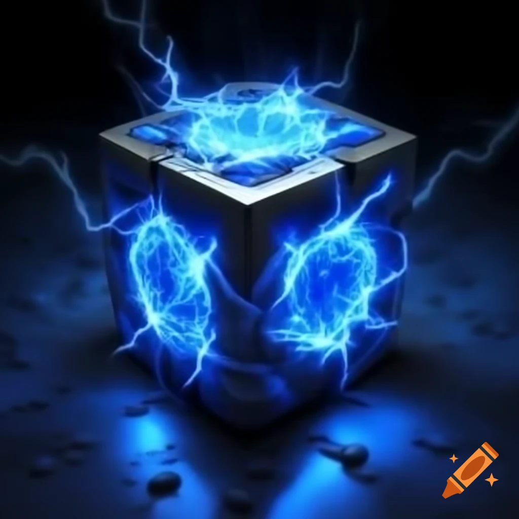 Cube emitting blue electric energy