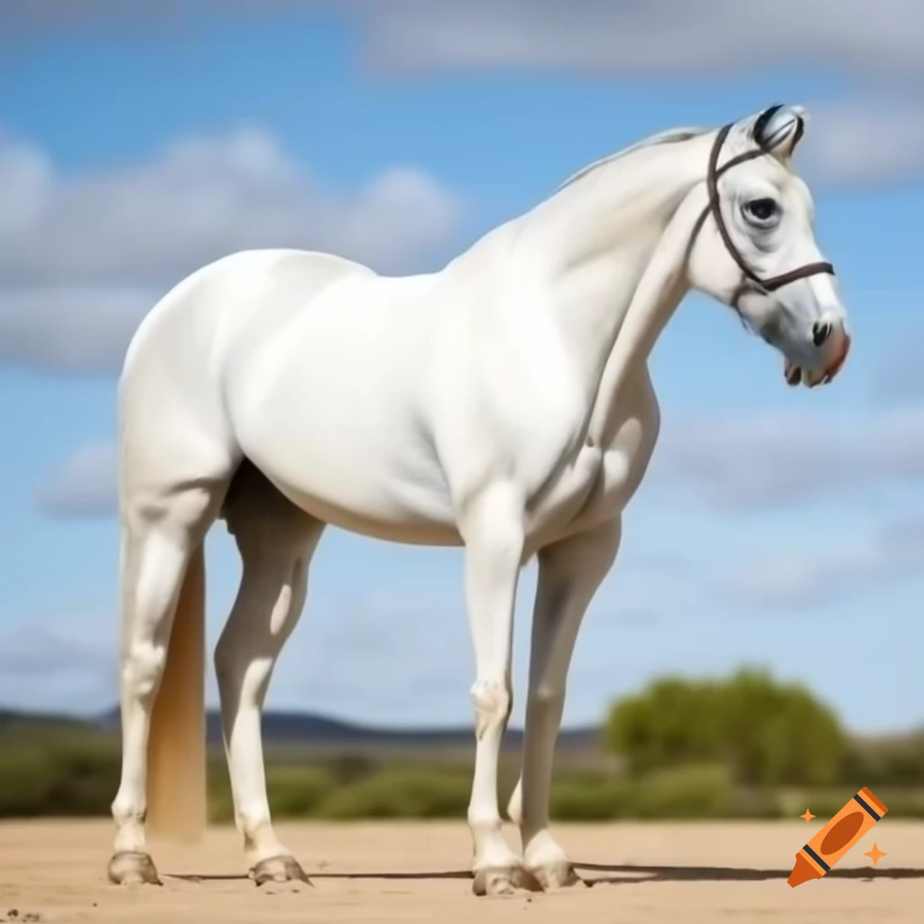 White P.R.E. horse in Andalusia setting