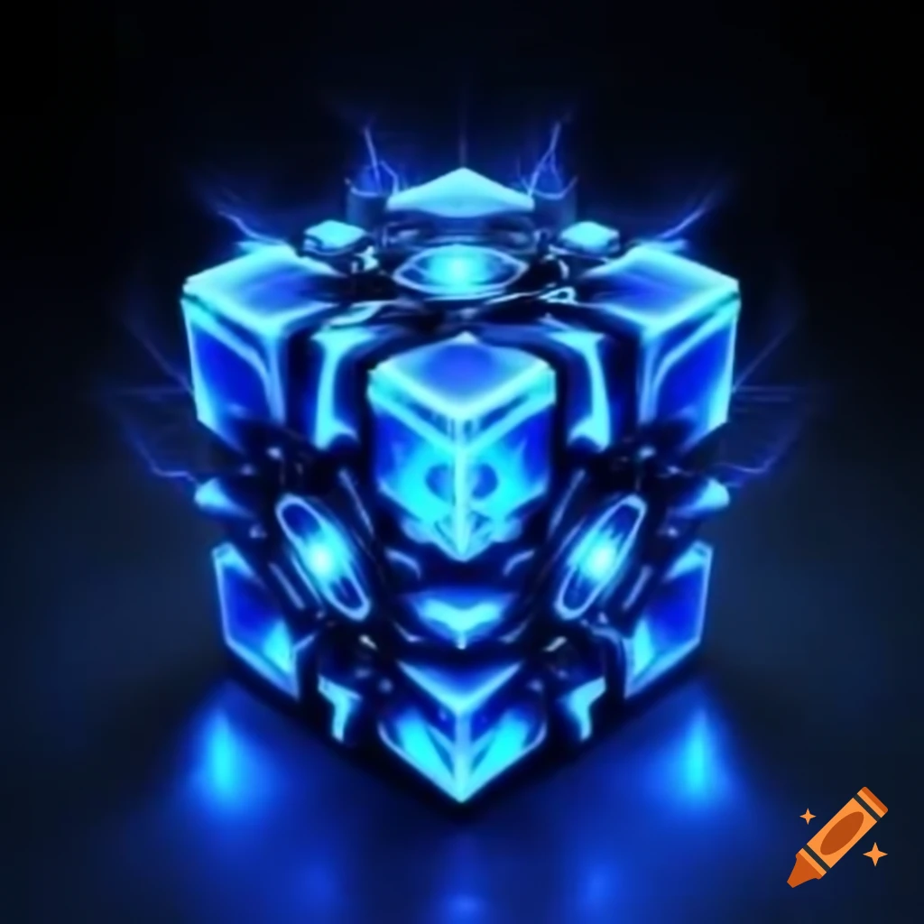Cube emitting blue electric energy