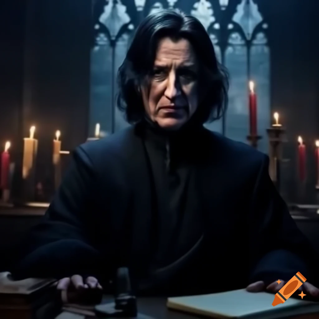 Professor Snape with shocked expression in Dumbledore's magical office