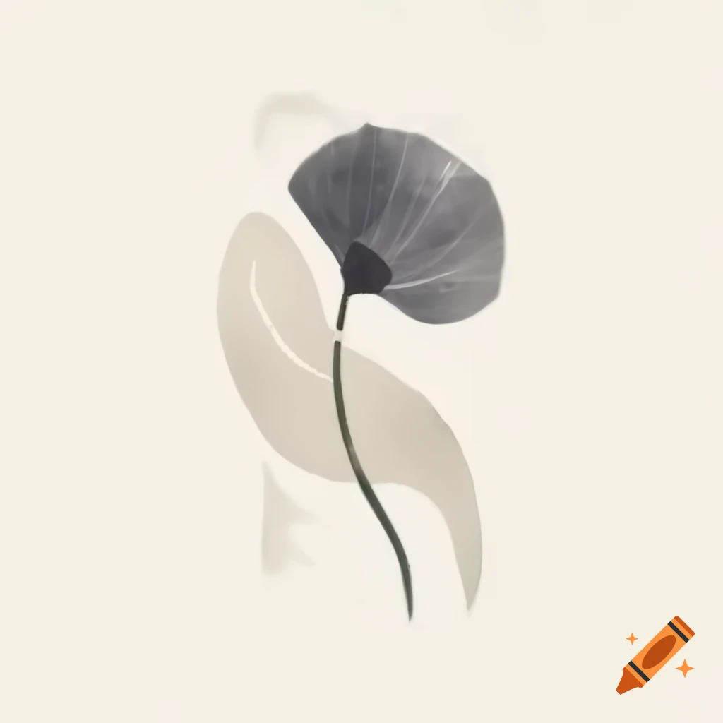 Stylized minimalist illustration of tajitu flower stem with dark-grey blossom and white-tipped petals