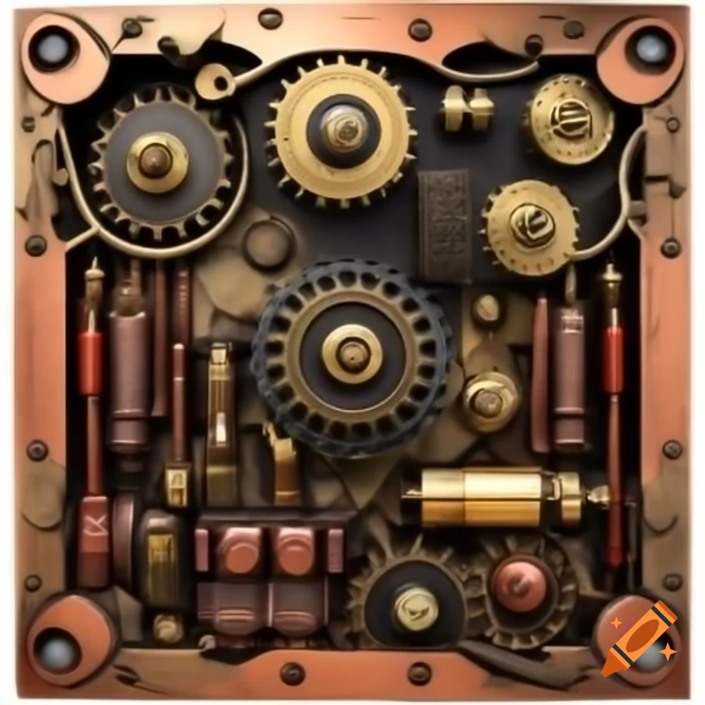 Steampunk style recessed panel with brass and copper electronics