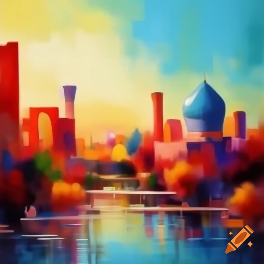 Abstract watercolor painting of Shiraz city skyline