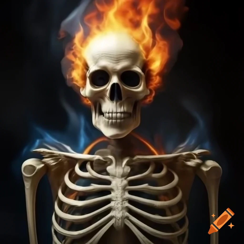 Skeleton with a flaming skull