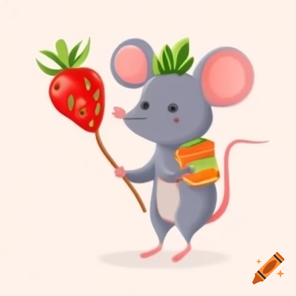 Cute strawberry-themed mouse illustration