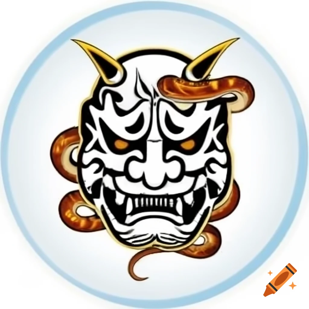 Japanese mask logo featuring a snake design