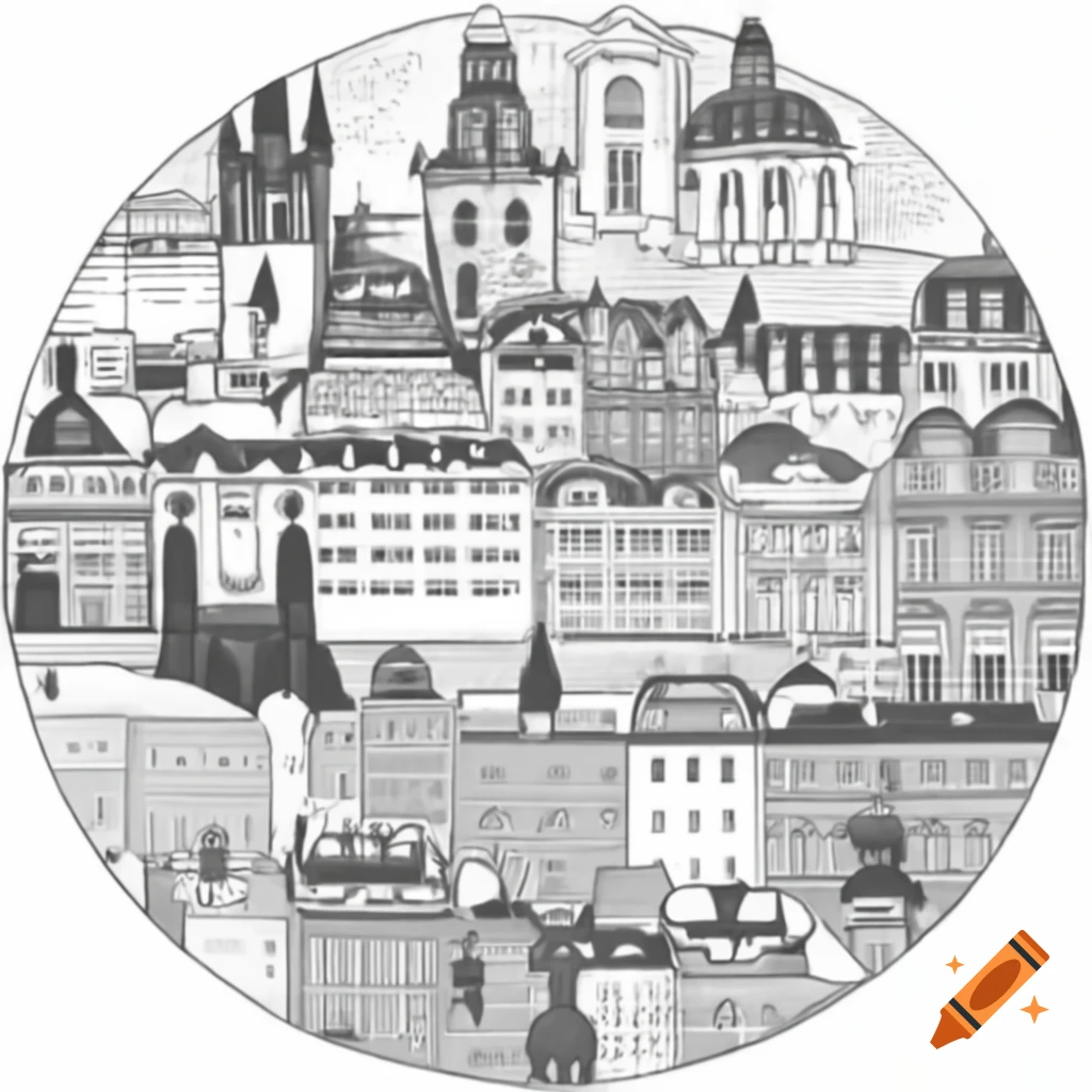 Circular drawing capturing the essence of Prague city