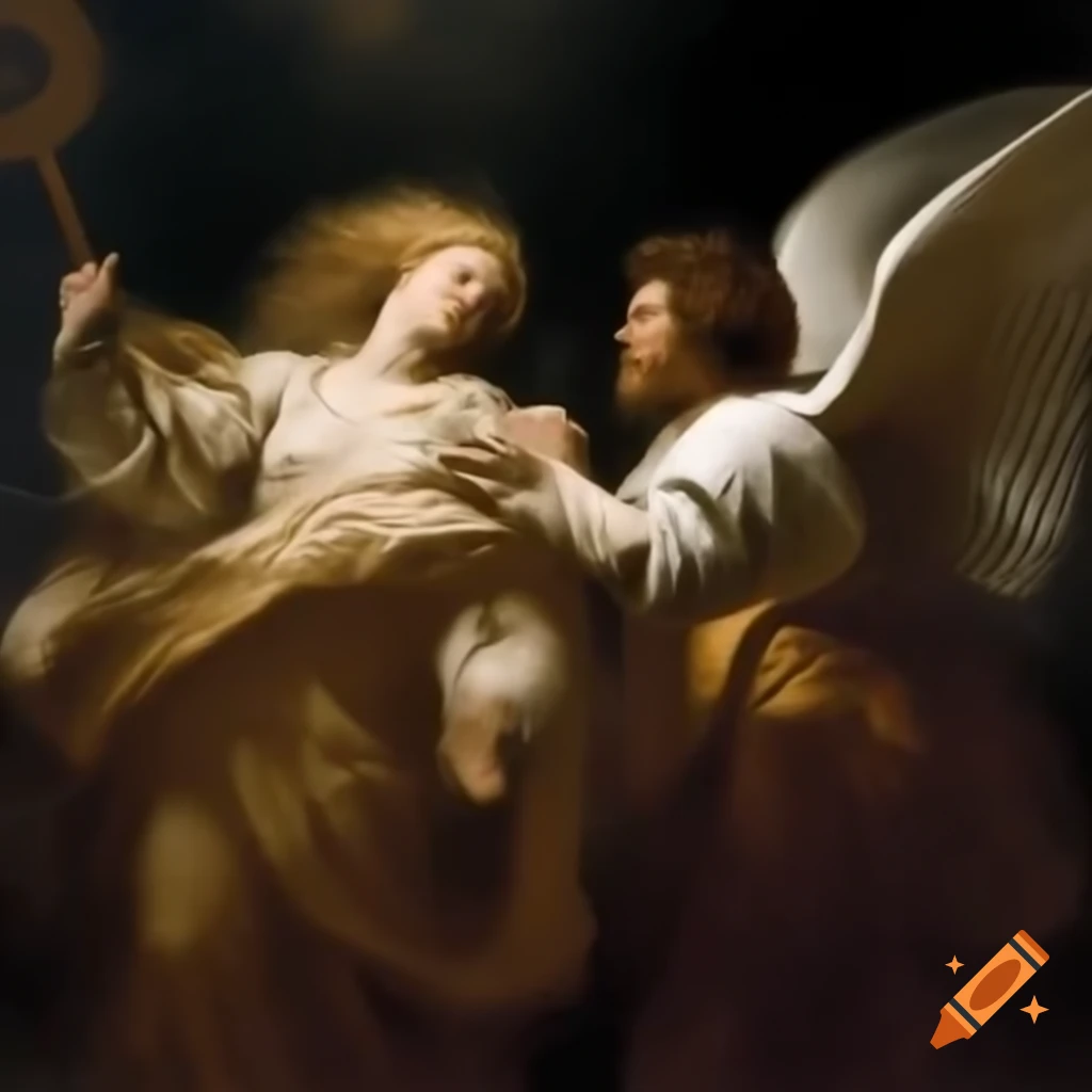 Celestial being with wings watching over Saint Matthew, inspired by classic art
