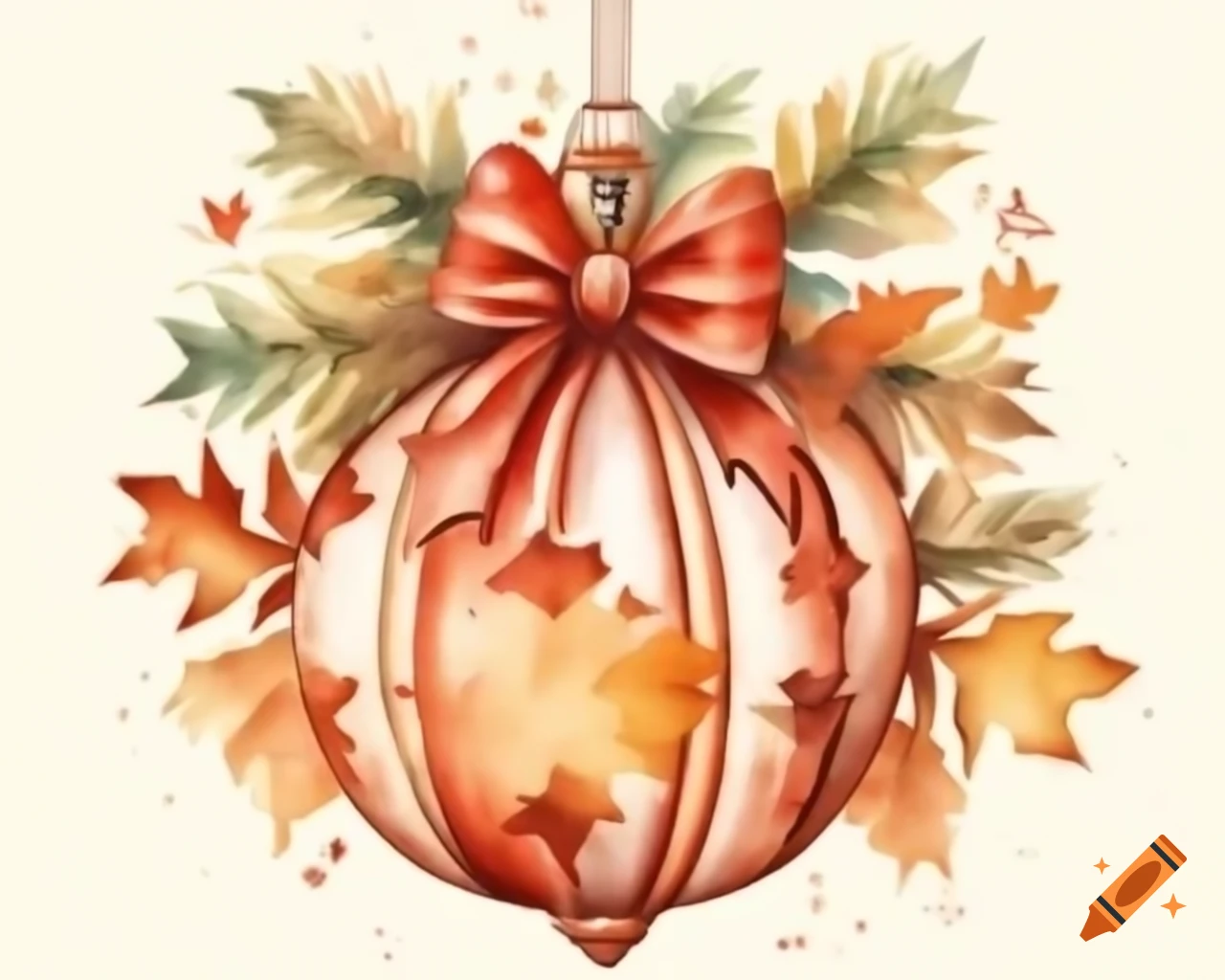 Thanksgiving ornament in autumn shades watercolor storybook style