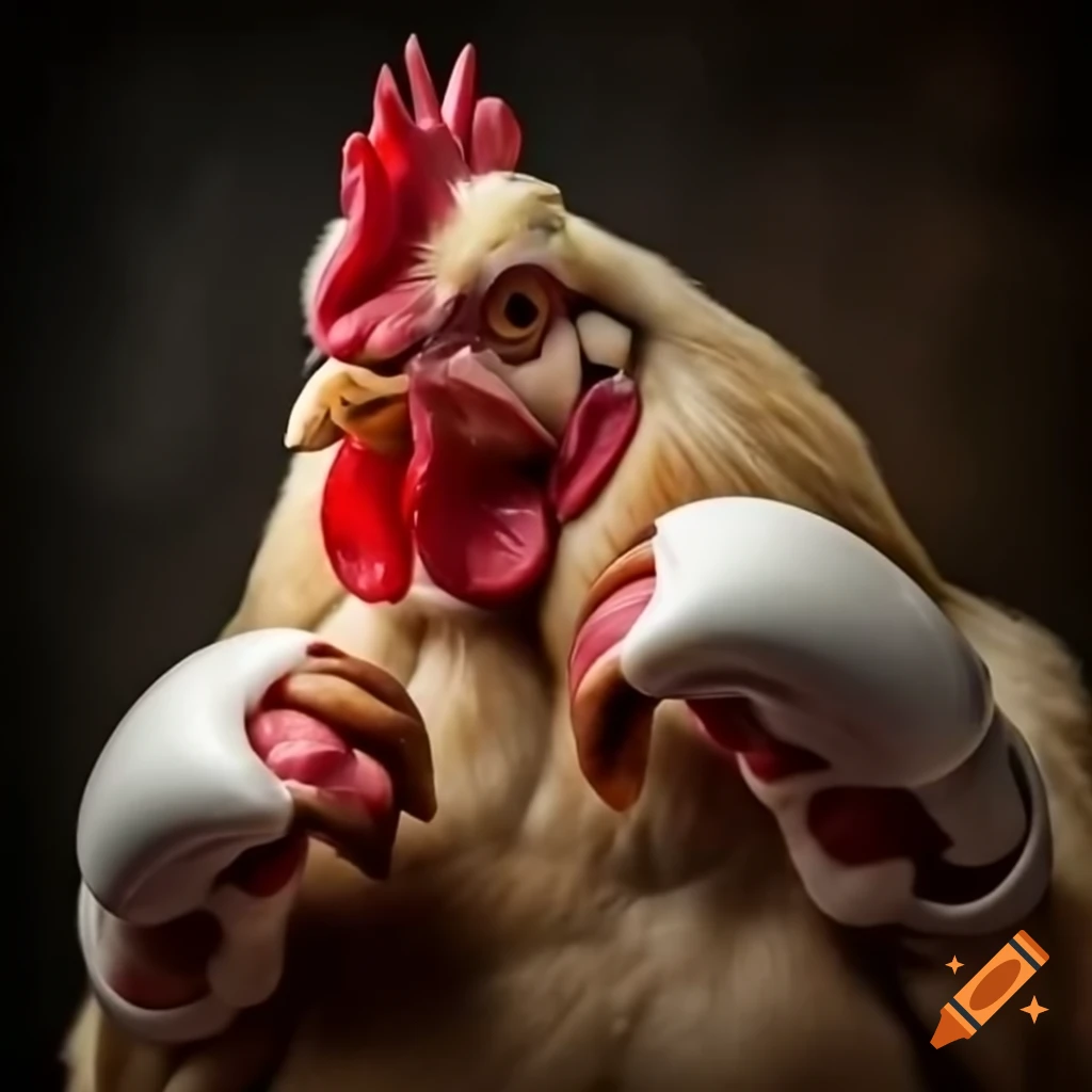 Chicken practicing muay thai martial arts