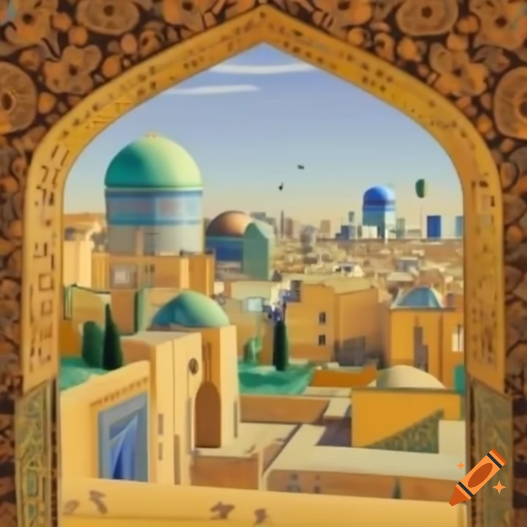 Shiraz city skyline illustrated in the style of Klimt