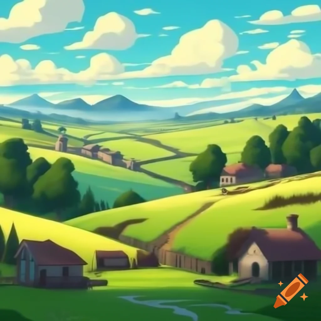 Landscape featuring mountains and a village