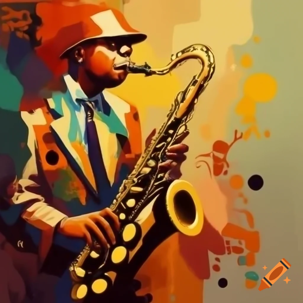 Abstract art featuring jazz saxophone