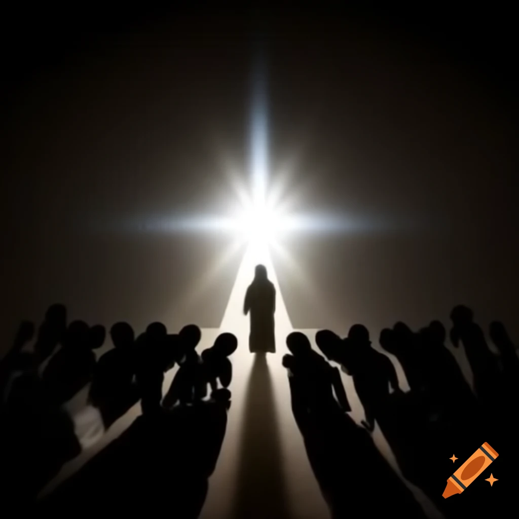 Bright light as Jesus Christ descends with silhouetted onlookers