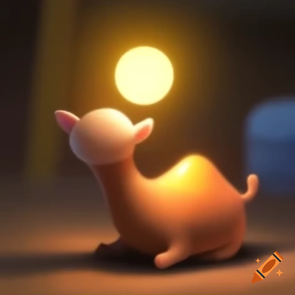 Unique cat resembling a small camel with light on its head