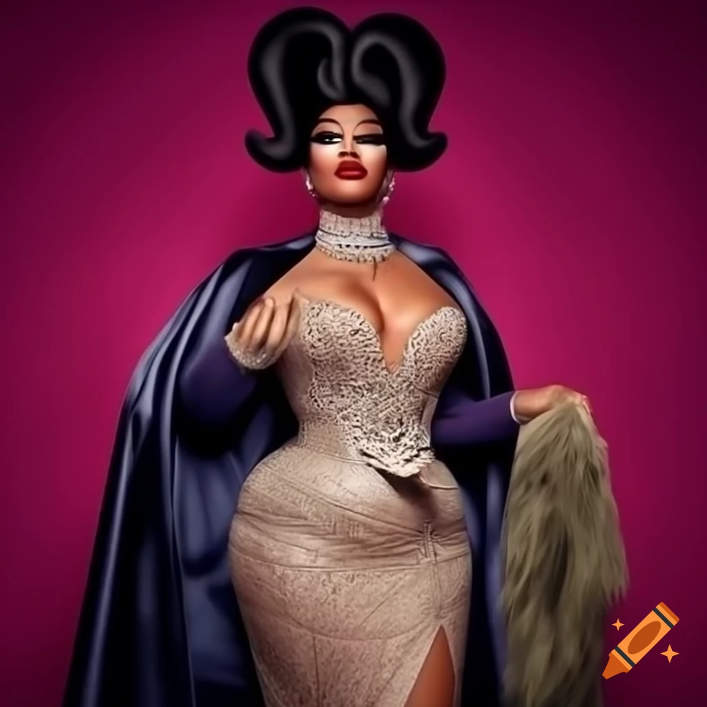 Queenie Bee in elegant gown inspired by ancient royalty for RuPaul's Drag Race
