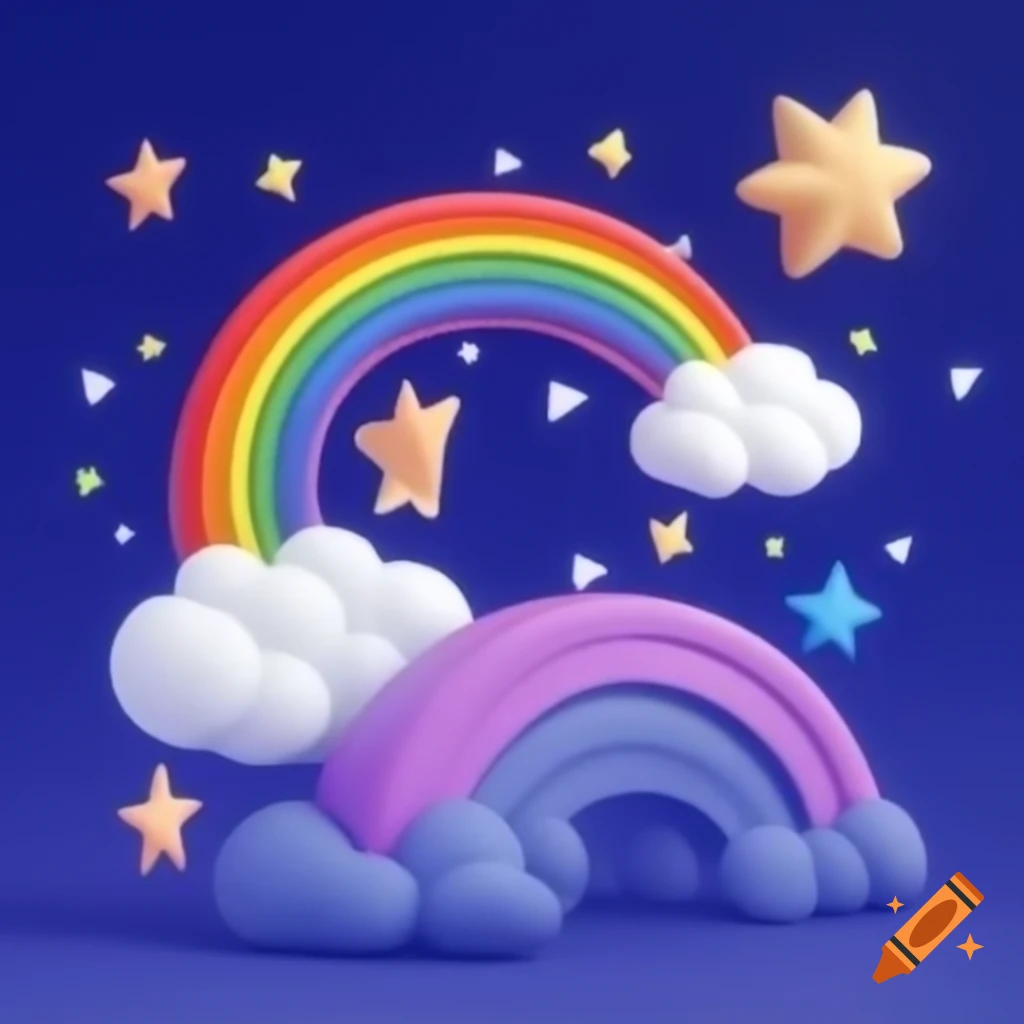 Castle with rainbow and unicorn running on it surrounded by stars on