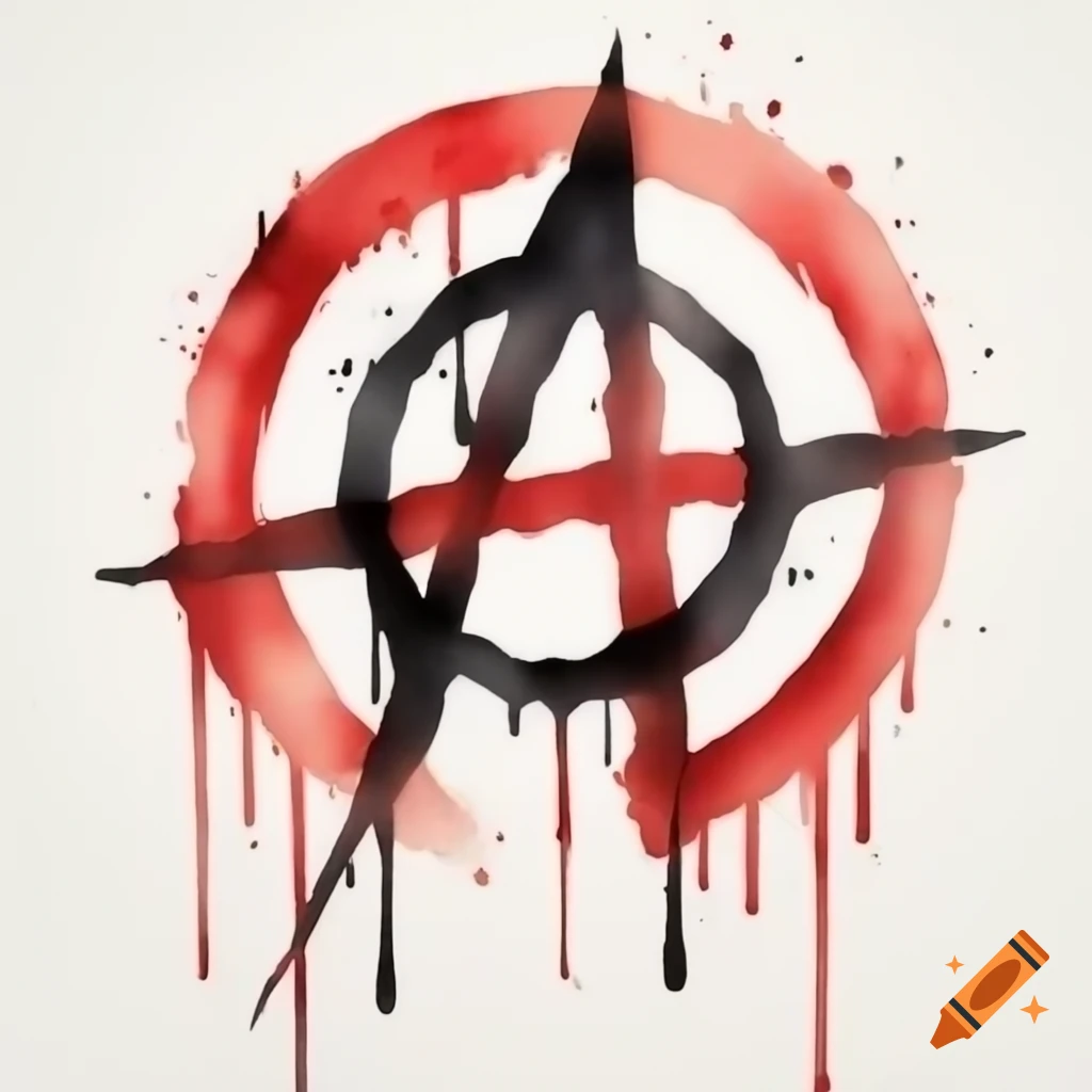 Dripping watercolor anarchist symbol with concentric circles