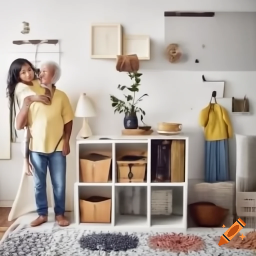 Indian family engaged in tradition with IKEA furniture in background