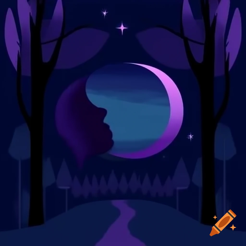 Midnight moon illuminating forest grove