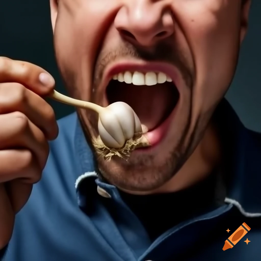 Man eating a clove of garlic