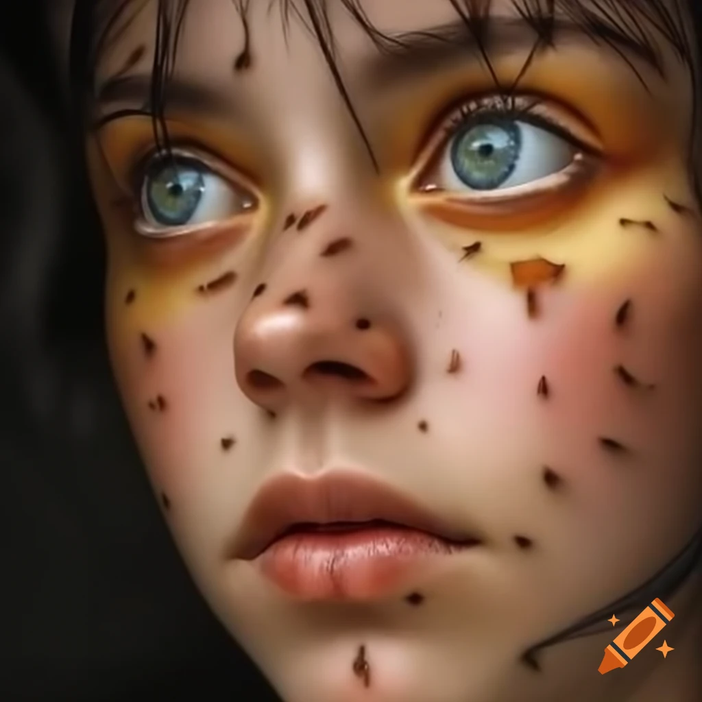Woman in distress crying insects