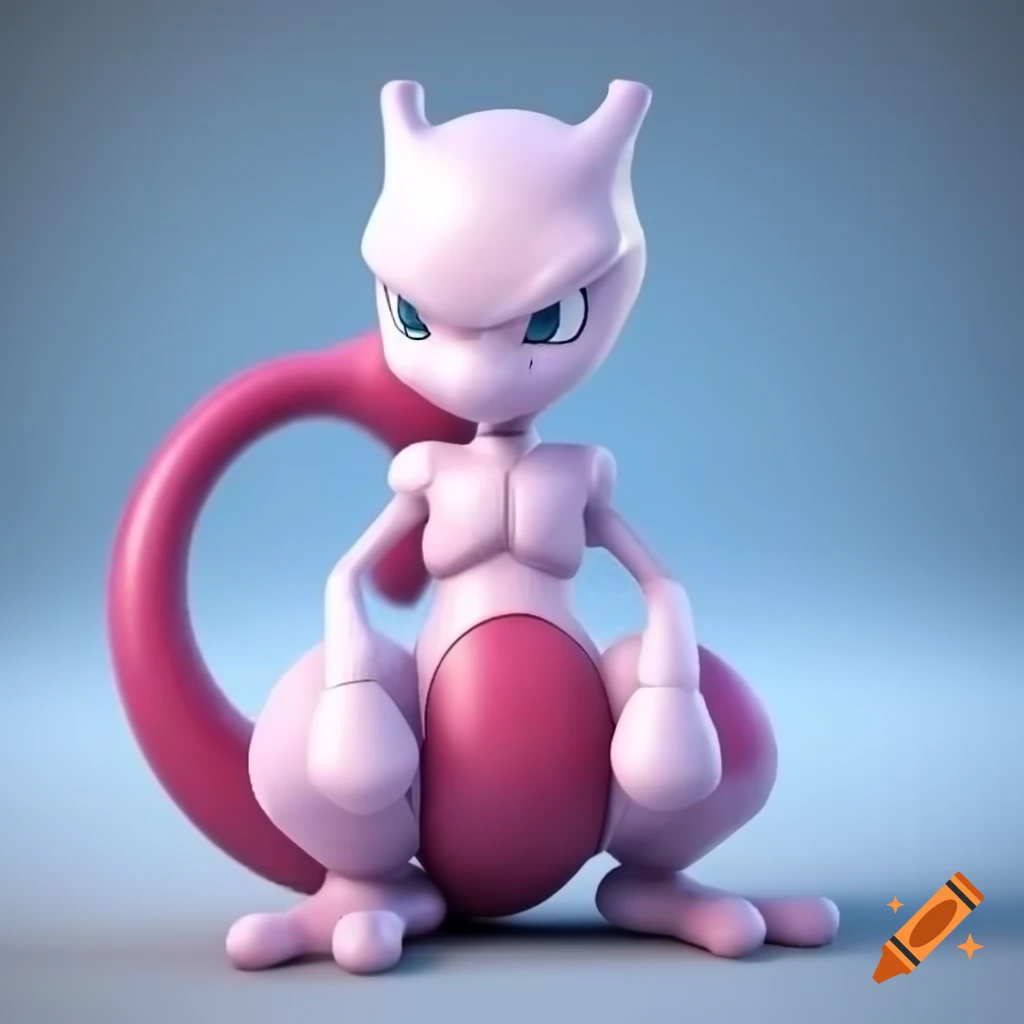 3D Mewtwo character in a sitting pose