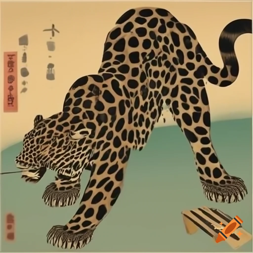 Wild panther in traditional Japanese art style
