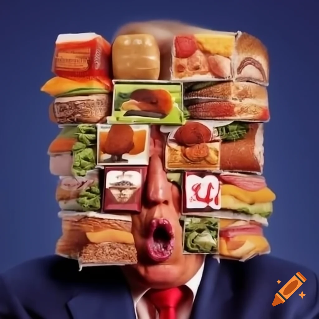 Dog food labels featuring Donald Trump's face