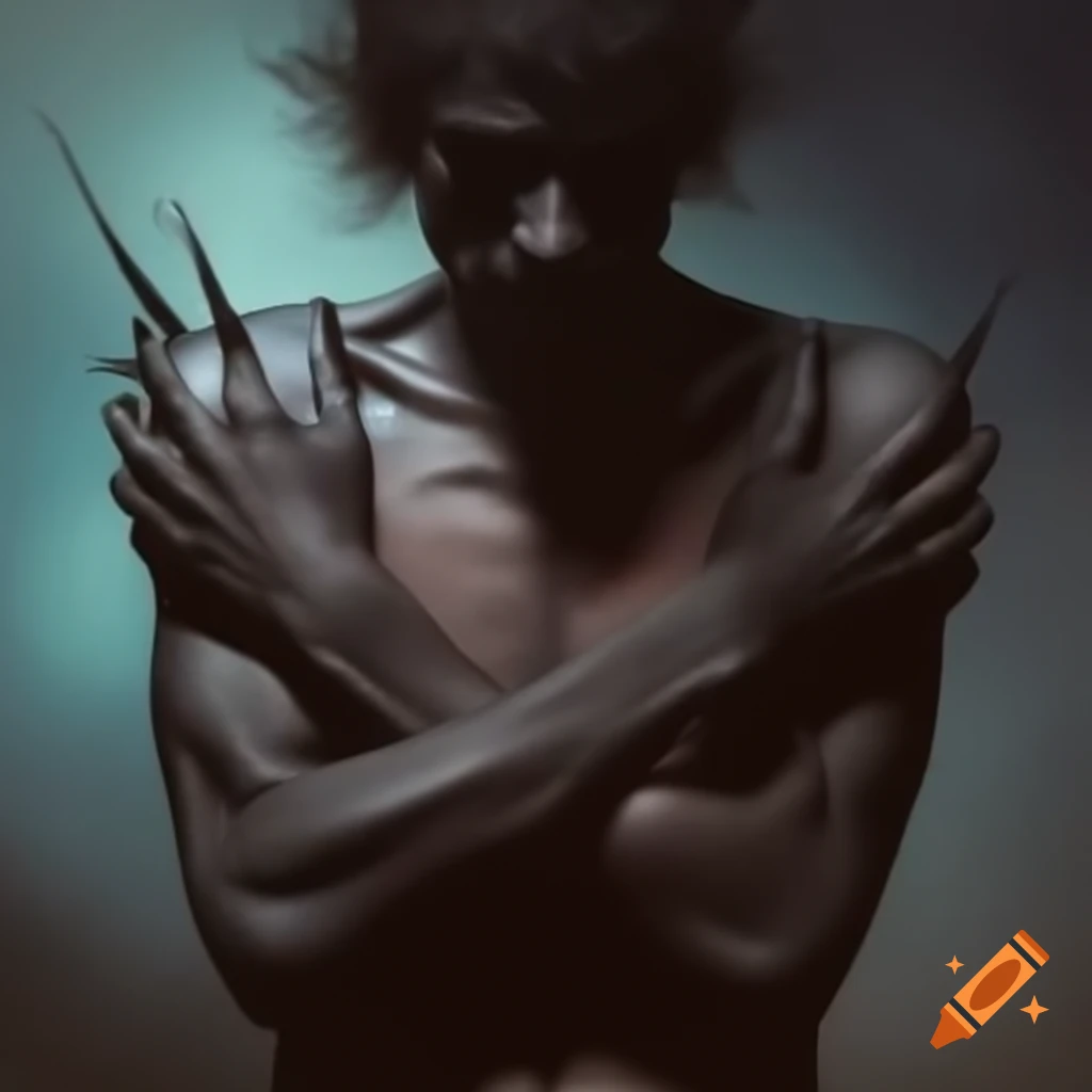 Emaciated man with ash-grey skin and delicate obsidian claws
